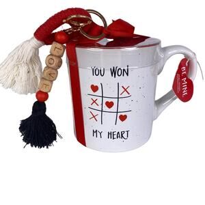 Tic Tac Toe Love Mug & Keychain Gift Set - You Won My Heart Valentines Gift NEW
